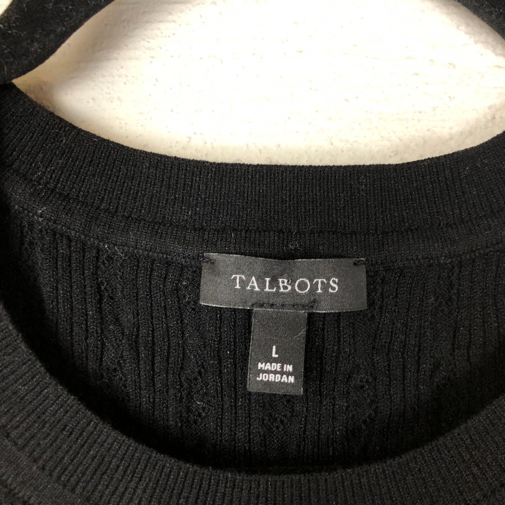 Talbots Womens Sheer Metallic Balloon Sleeve V-Neck Sweater Size L Black Holiday - Picture 7 of 11